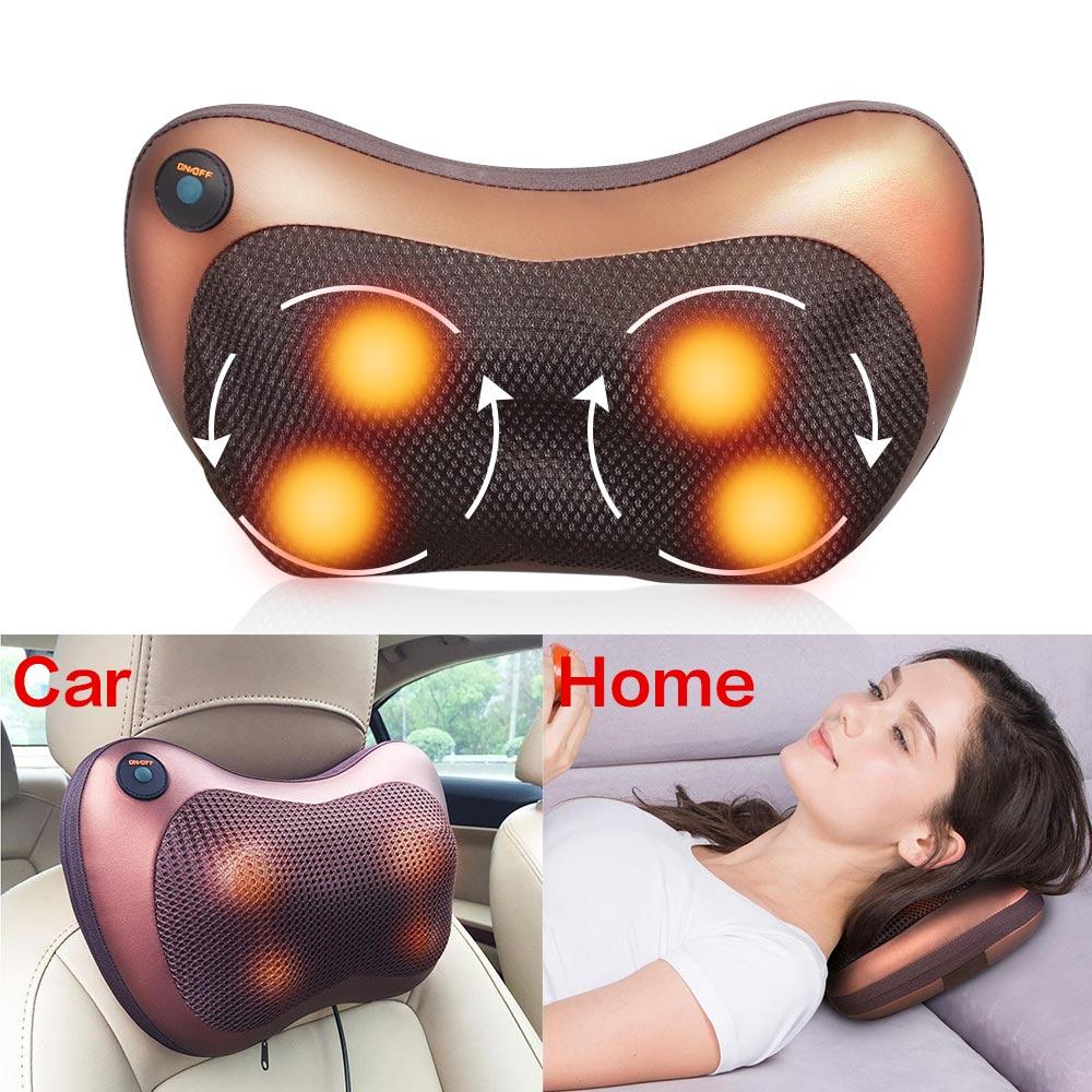 GaineticAI Portable 4-Head Shiatsu Massage Pillow with Heat – Neck & Back Relief