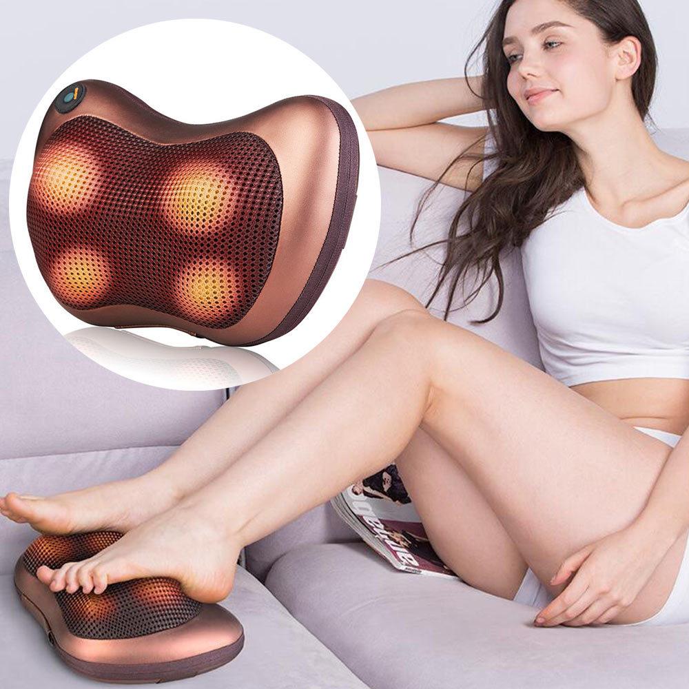GaineticAI Portable 4-Head Shiatsu Massage Pillow with Heat – Neck & Back Relief