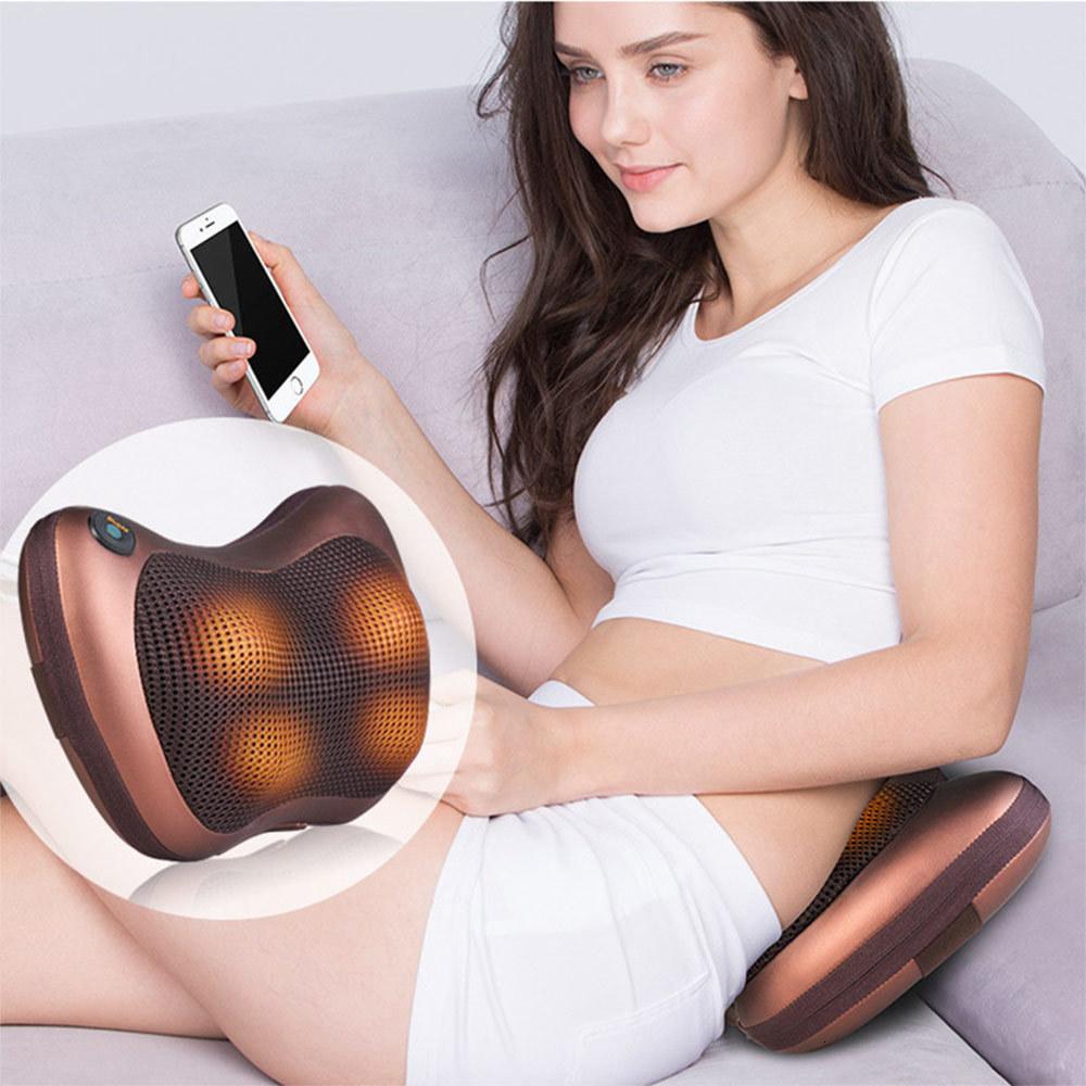 GaineticAI Portable 4-Head Shiatsu Massage Pillow with Heat – Neck & Back Relief