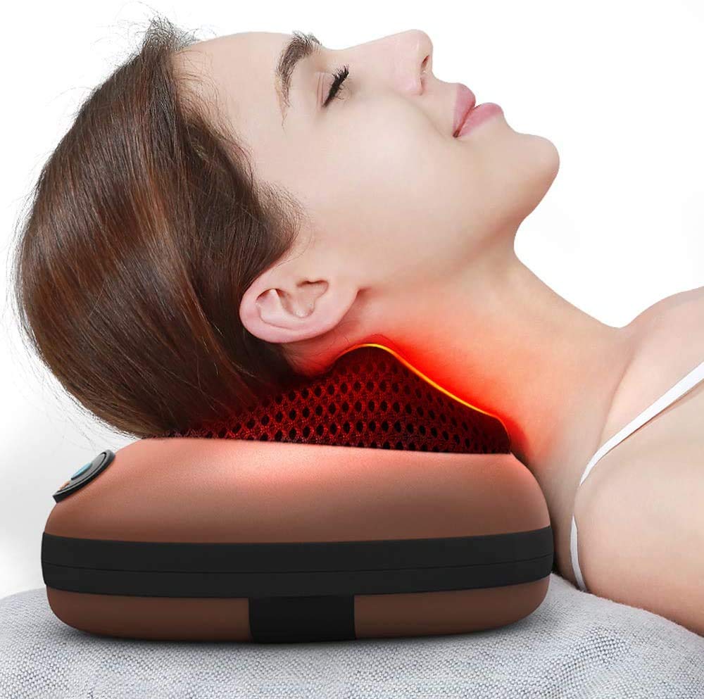 Portable 4-Head Shiatsu Massage Pillow with Heat – Neck & Back Relief