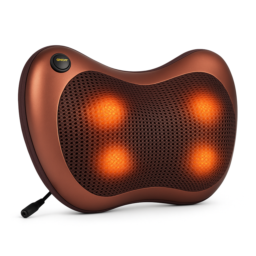 Portable 4-Head Shiatsu Massage Pillow with Heat – Neck & Back Relief