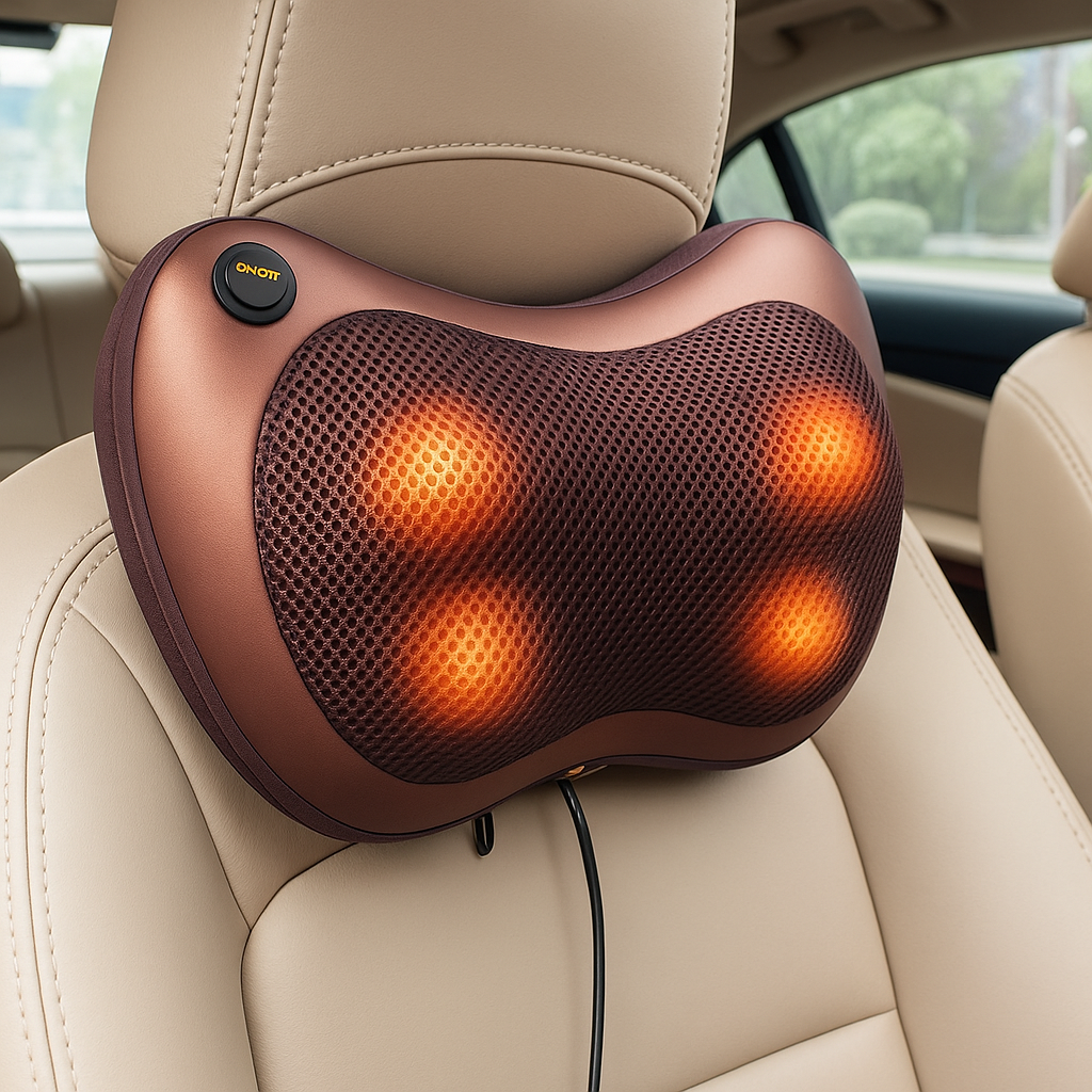 Portable 4-Head Shiatsu Massage Pillow with Heat – Neck & Back Relief