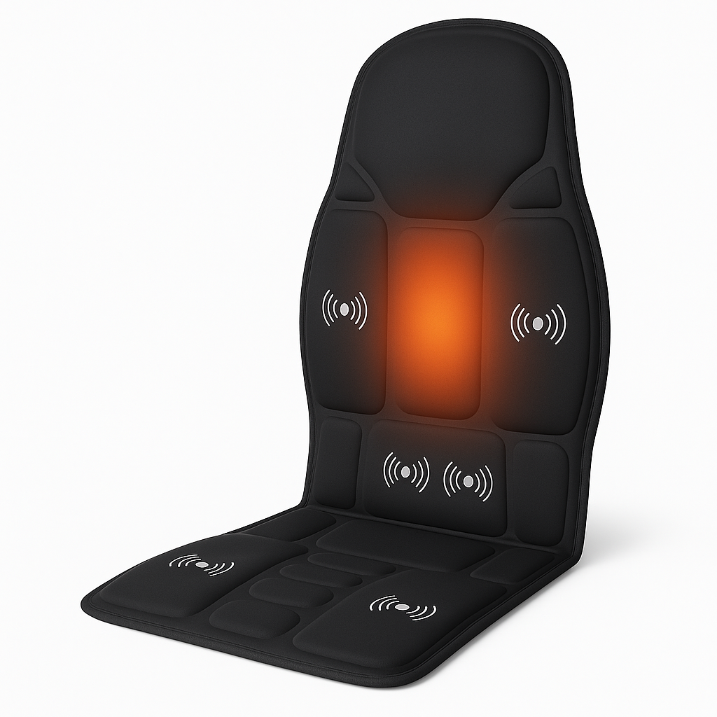 Heated Vibration Massage Cushion Portable Full-Body Relief - Black Heated Vibration Massage Cushion Portable Full-Body Relief - Black