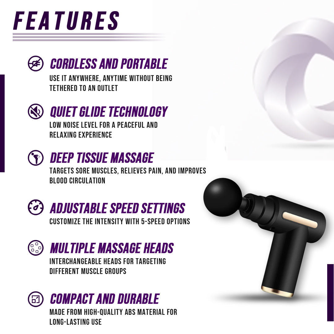 GaineticAI Core Recovery Massage Gun – 6 Speeds, 4 Heads