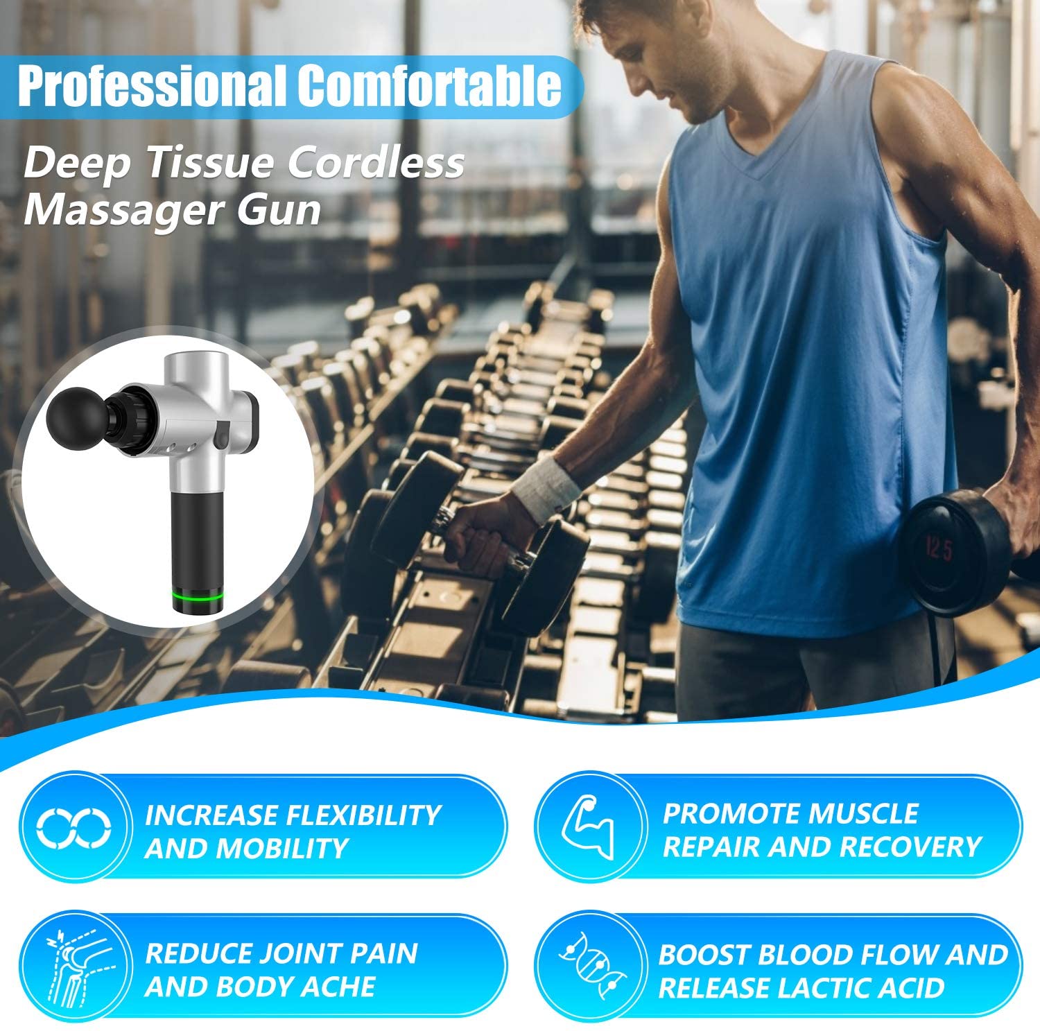 GaineticAI 30-Speed Premium Massage Gun – 6 Heads Deep Tissue Recovery